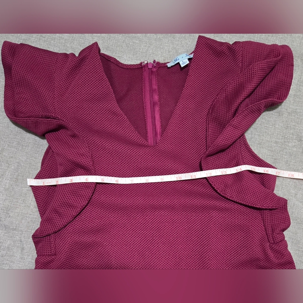 SHE + SKY Magenta Ruffle Short Sleeve V-Neck Dress Size Large - Picture 8 of 11